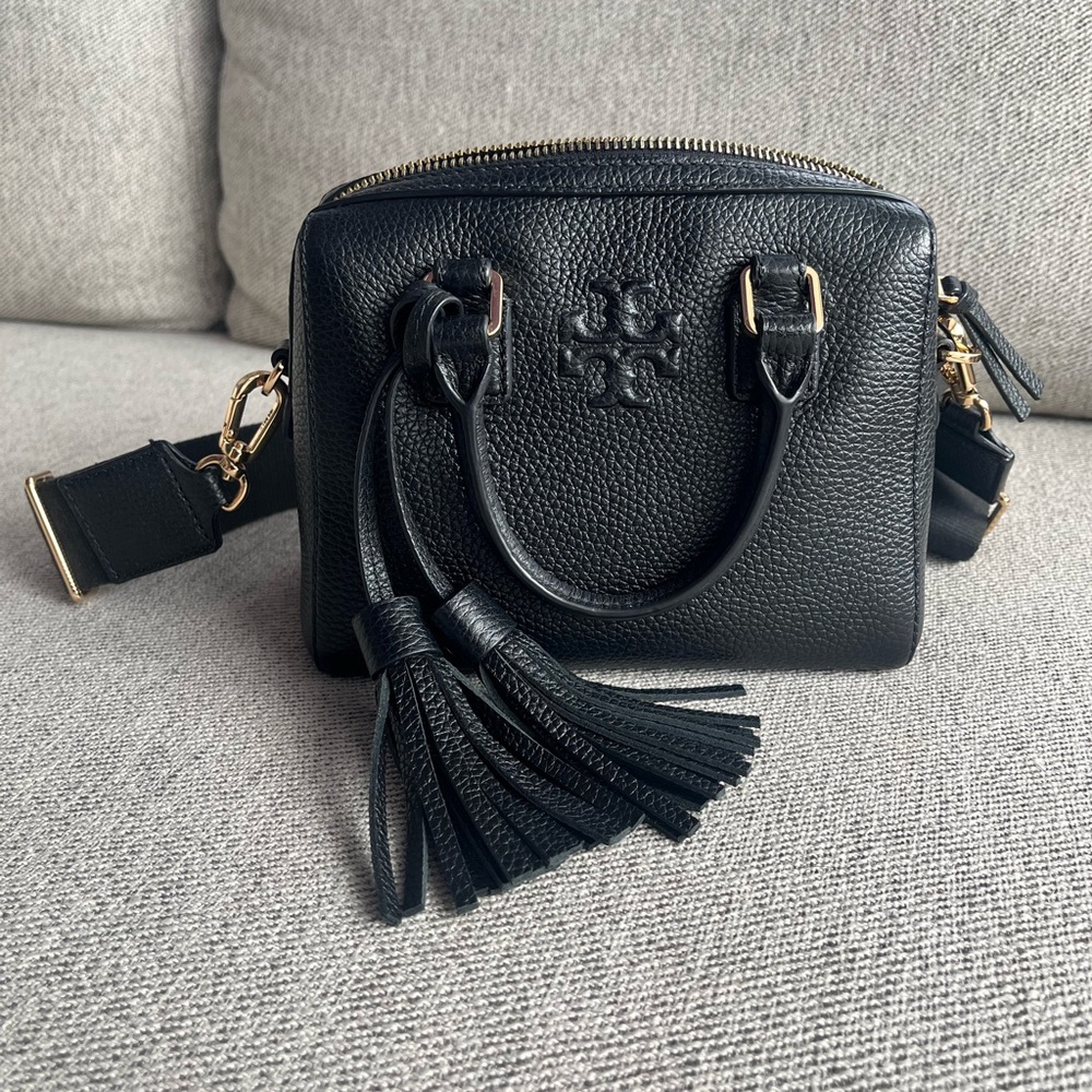 Tory Burch Thea Mini Satchel Crossbody Bag Black Gold